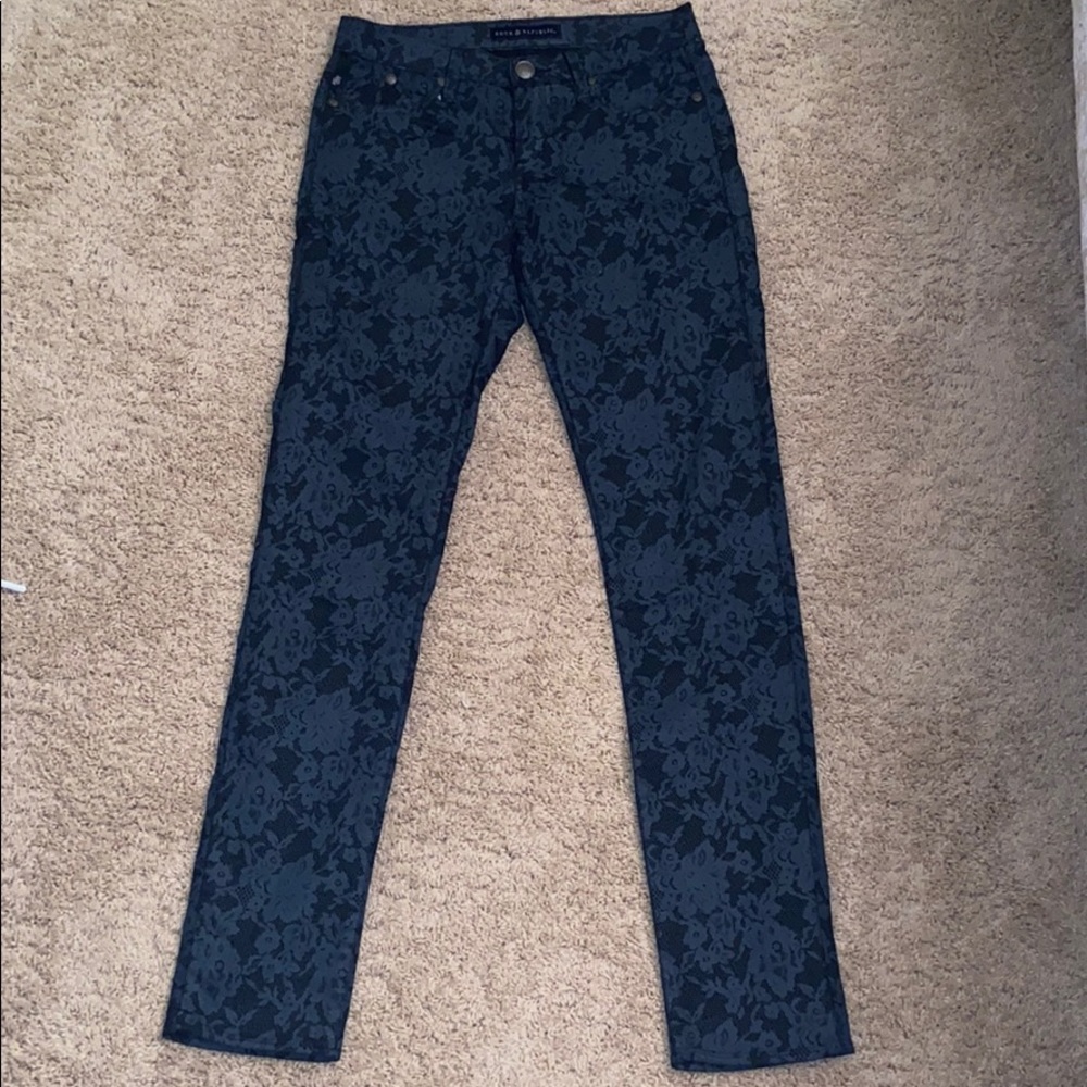 Flowered print navy jeans